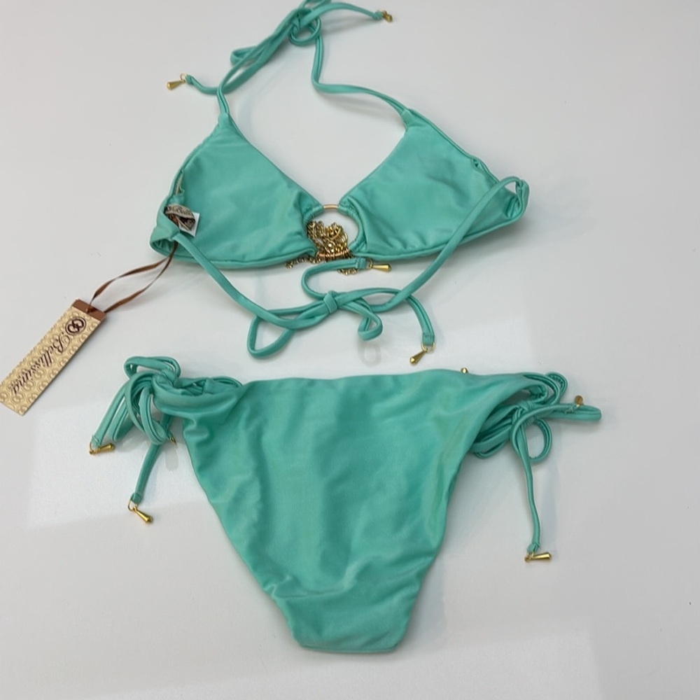 Bellissima Swimwear Turquoise Bikini Set with Gold Accents. - Picture 4 of 13